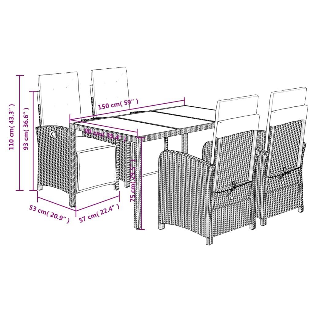 5 Piece Garden Dining Set with Cushions Black Poly Rattan Price