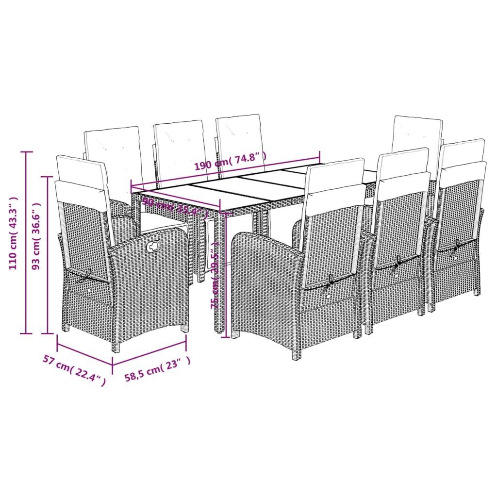 9 Piece Garden Dining Set with Cushions Black Poly Rattan Price