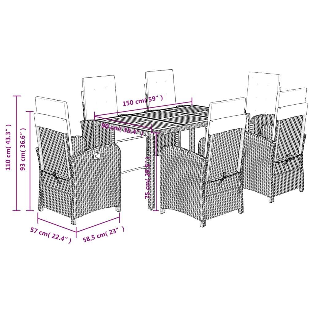 7 Piece Garden Dining Set with Cushions Black Poly Rattan Price