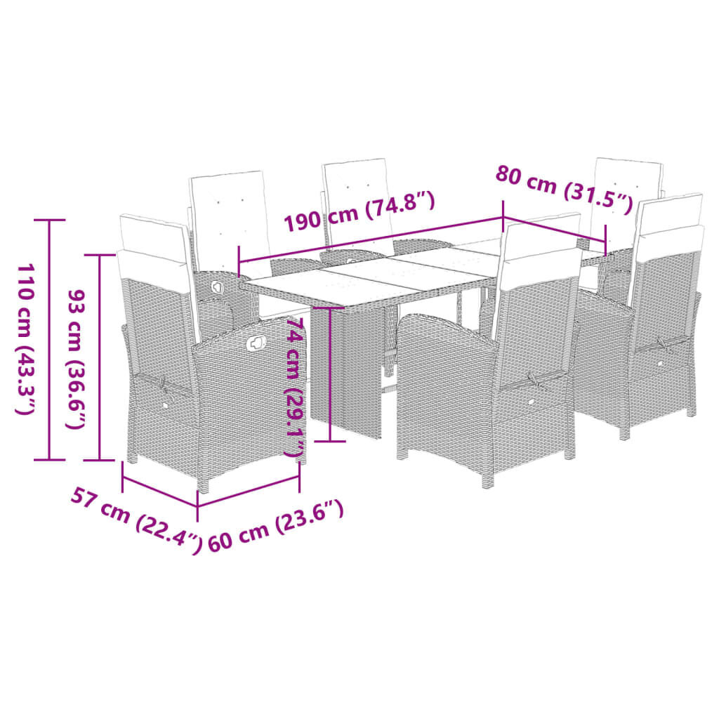 7 Piece Garden Dining Set with Cushions Black Poly Rattan Price