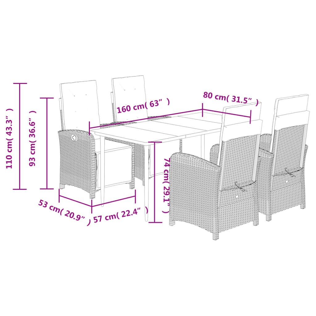 5 Piece Garden Dining Set with Cushions Black Poly Rattan Price