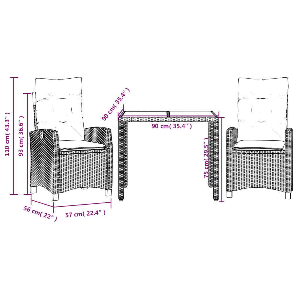 3 Piece Garden Dining Set with Cushions Grey Poly Rattan Price