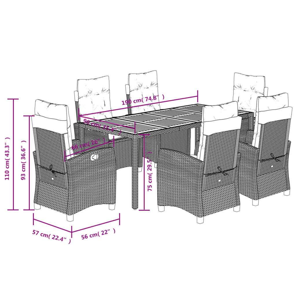 7 Piece Garden Dining Set with Cushions Black Poly Rattan Price