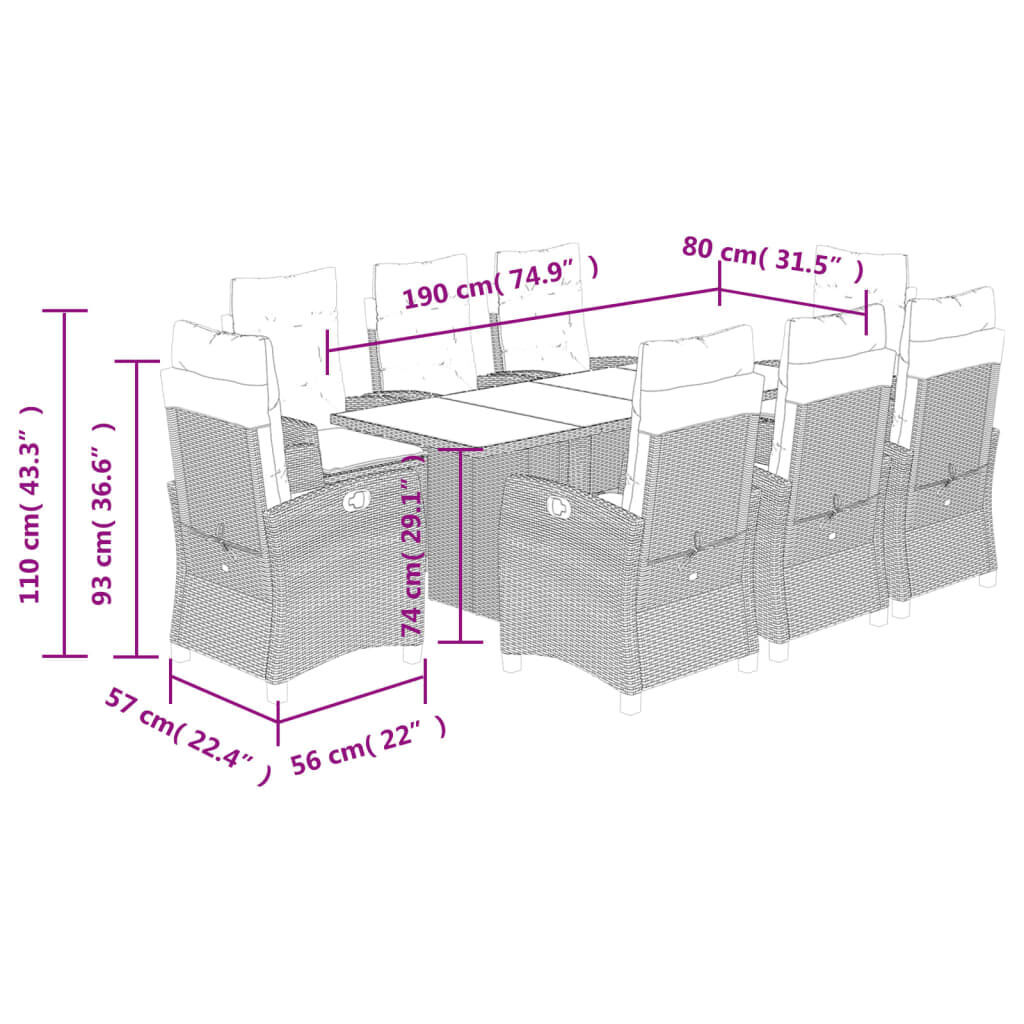 9 Piece Garden Dining Set with Cushions Black Poly Rattan Price