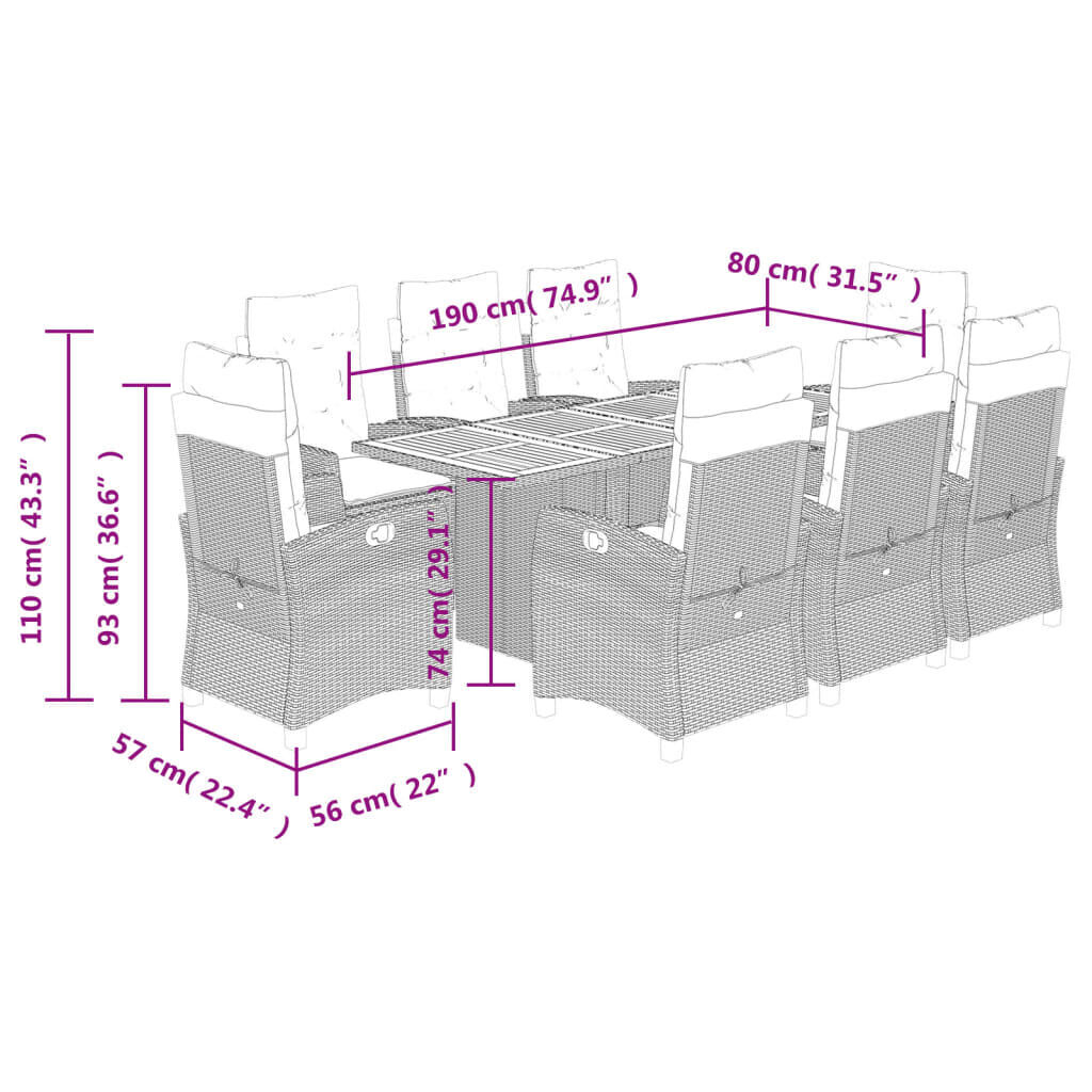 9 Piece Garden Dining Set with Cushions Black Poly Rattan Price