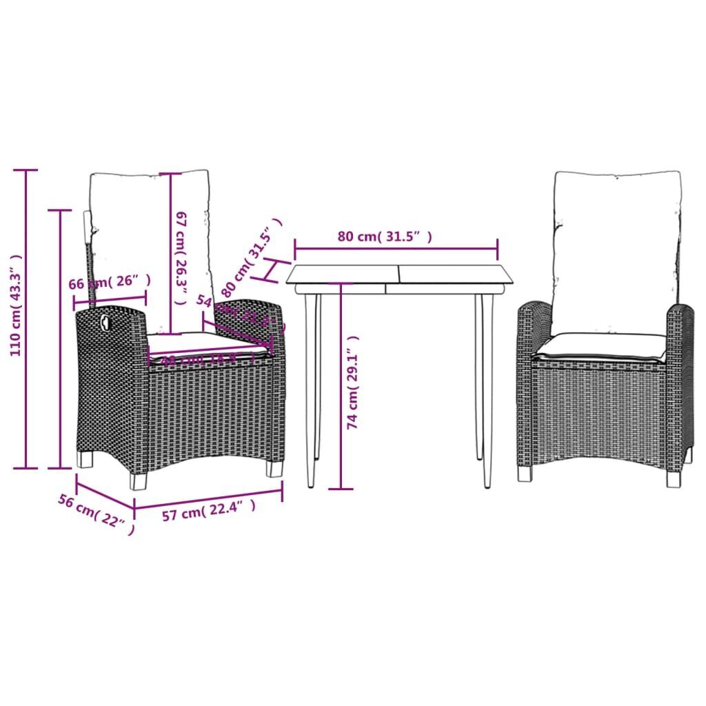 3 Piece Garden Dining Set with Cushions Black Poly Rattan Price
