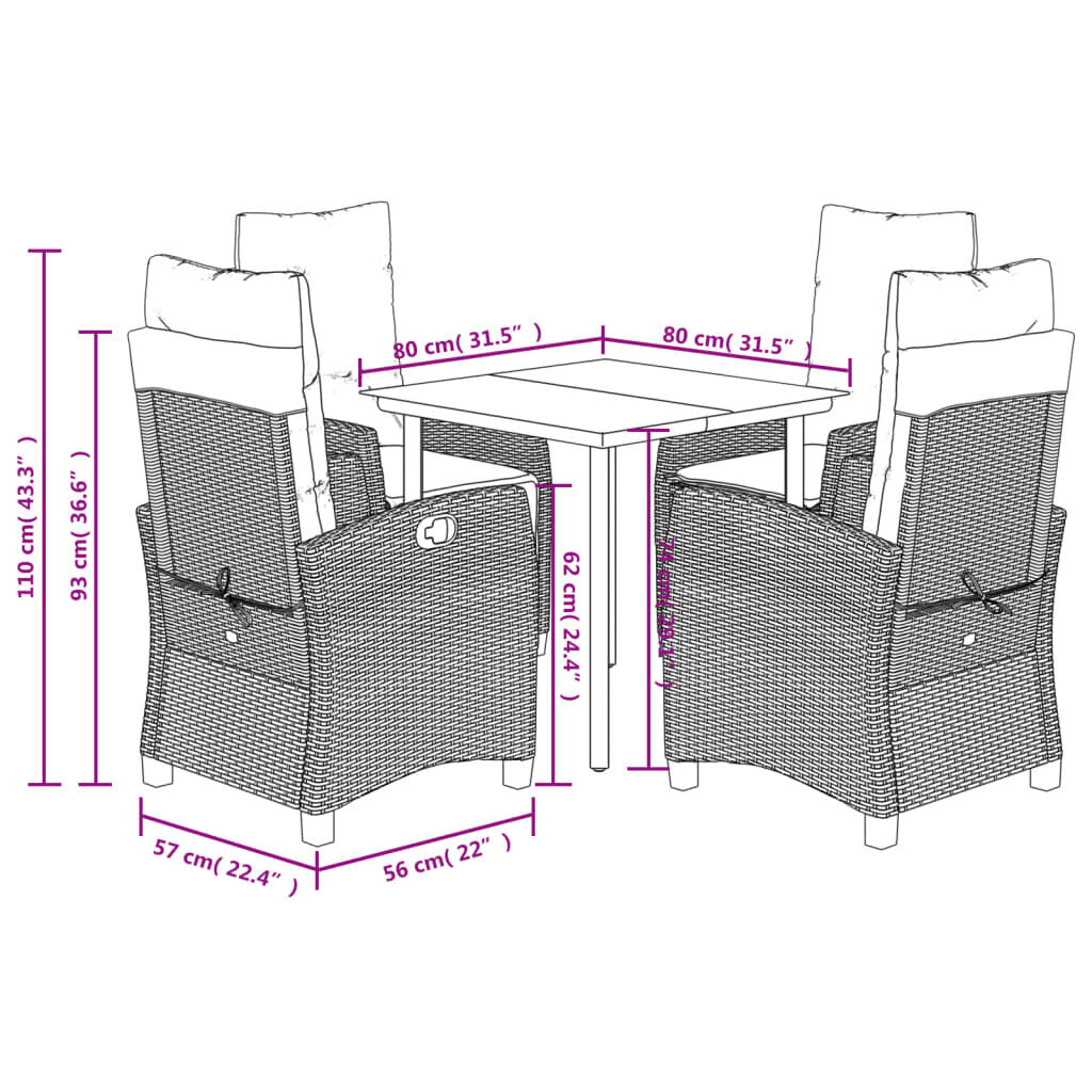 5 Piece Garden Dining Set with Cushions Black Poly Rattan Price