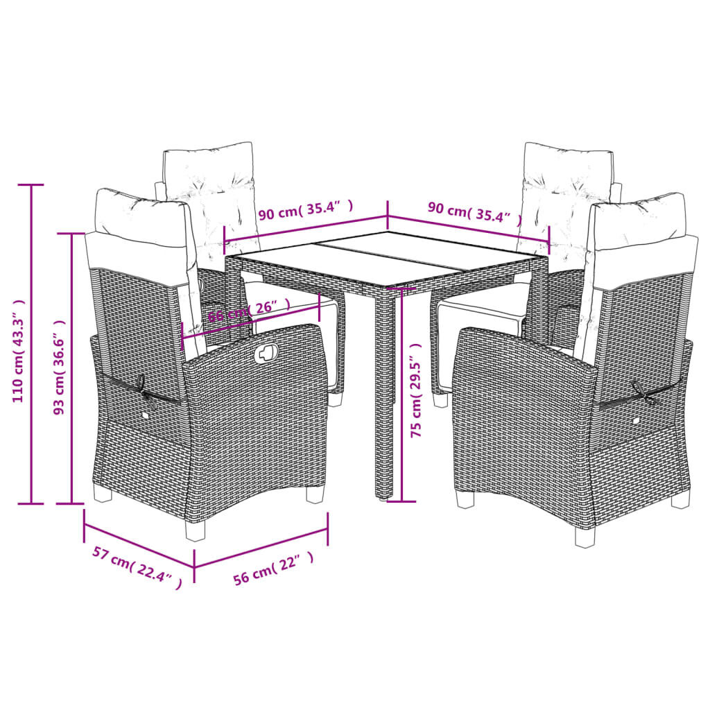 5 Piece Garden Dining Set with Cushions Black Poly Rattan Price
