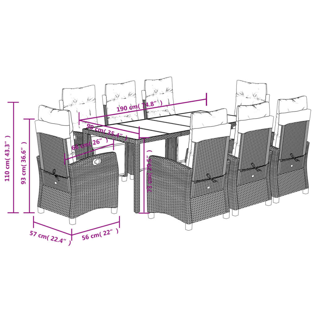 9 Piece Garden Dining Set with Cushions Grey Poly Rattan Price