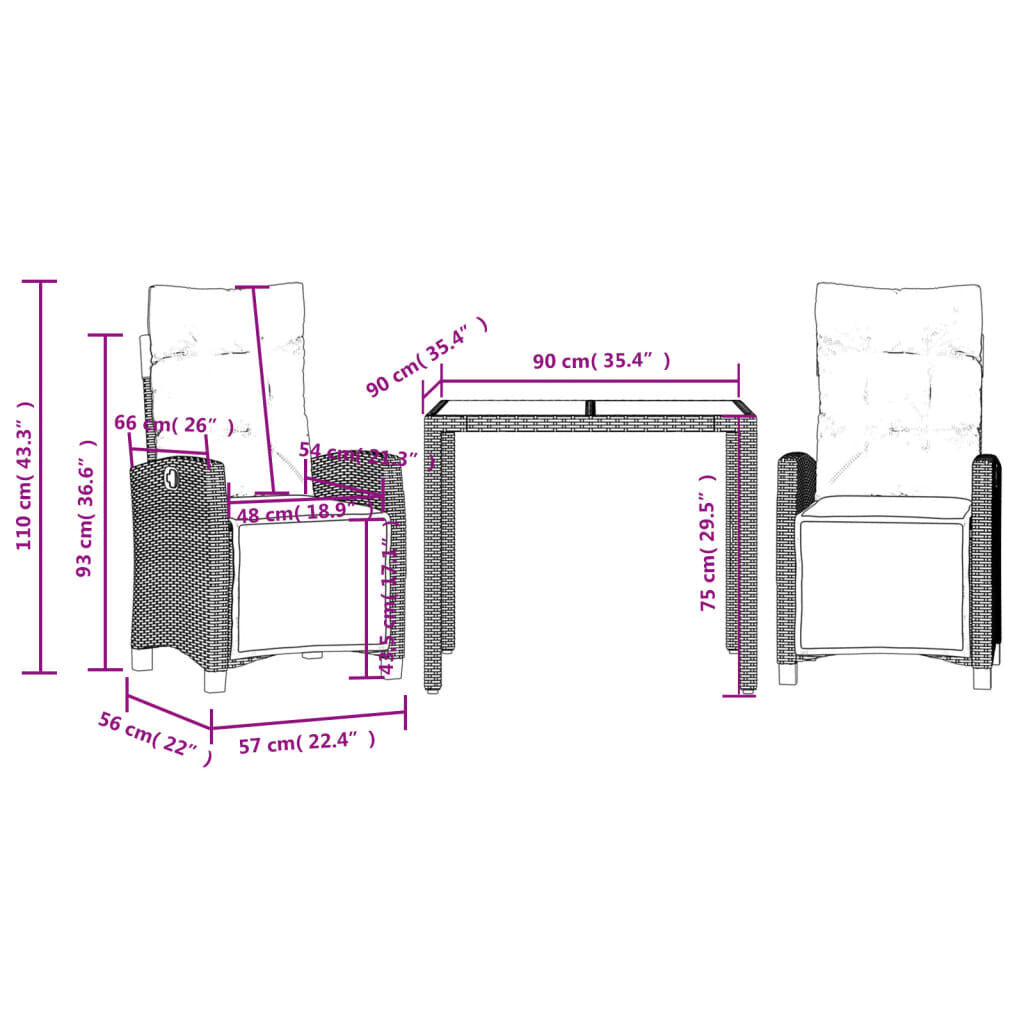 3 Piece Garden Dining Set with Cushions Black Poly Rattan Price