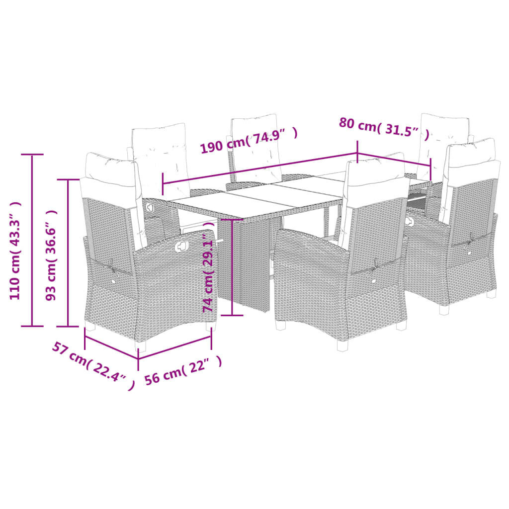 7 Piece Garden Dining Set with Cushions Grey Poly Rattan Price