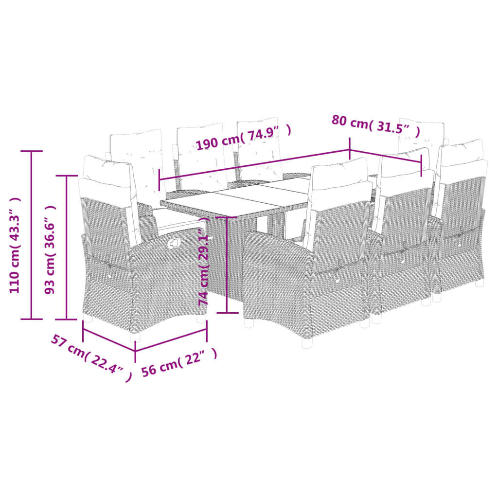 9 Piece Garden Dining Set with Cushions Grey Poly Rattan Price