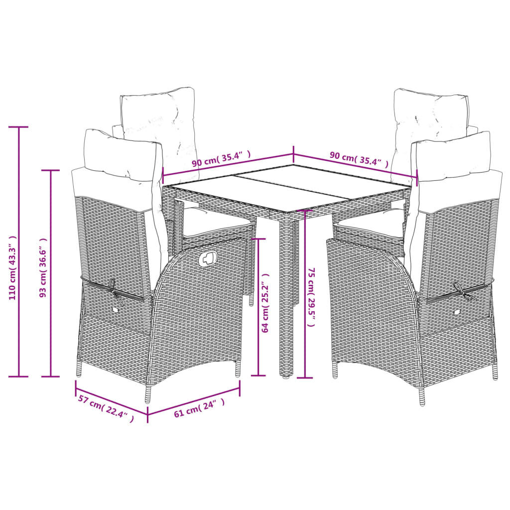 5 Piece Garden Dining Set with Cushions Black Poly Rattan Price
