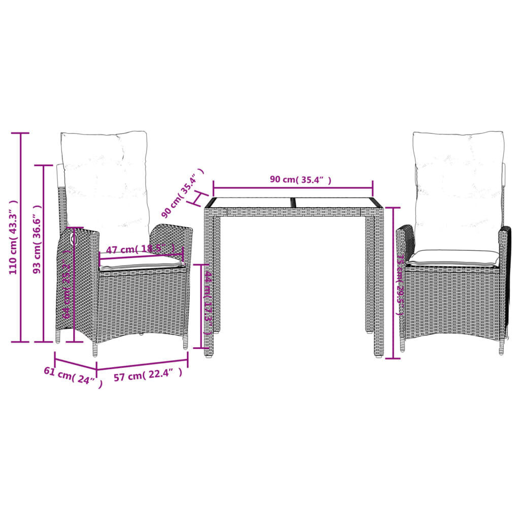 3 Piece Garden Dining Set with Cushions Grey Poly Rattan Price