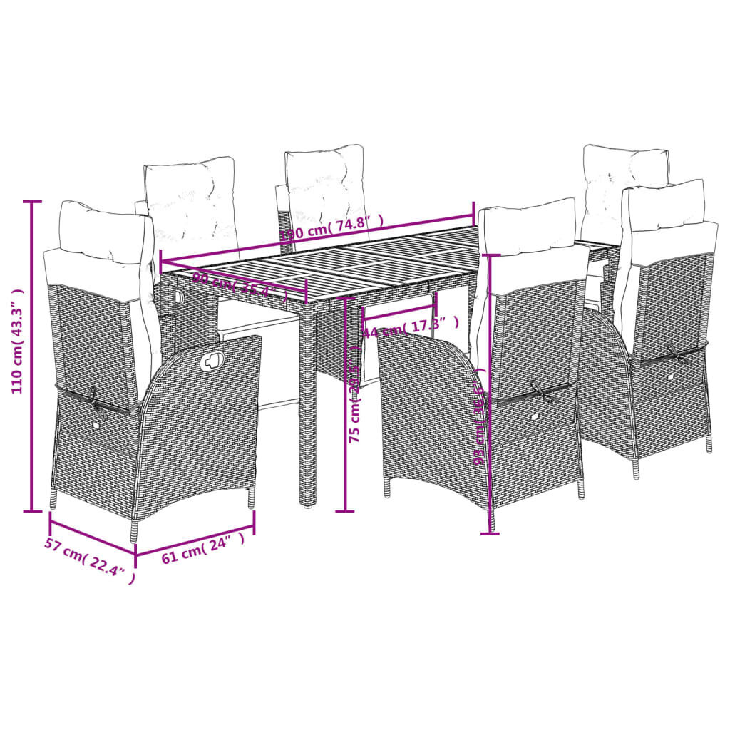 7 Piece Garden Dining Set with Cushions Black Poly Rattan Price