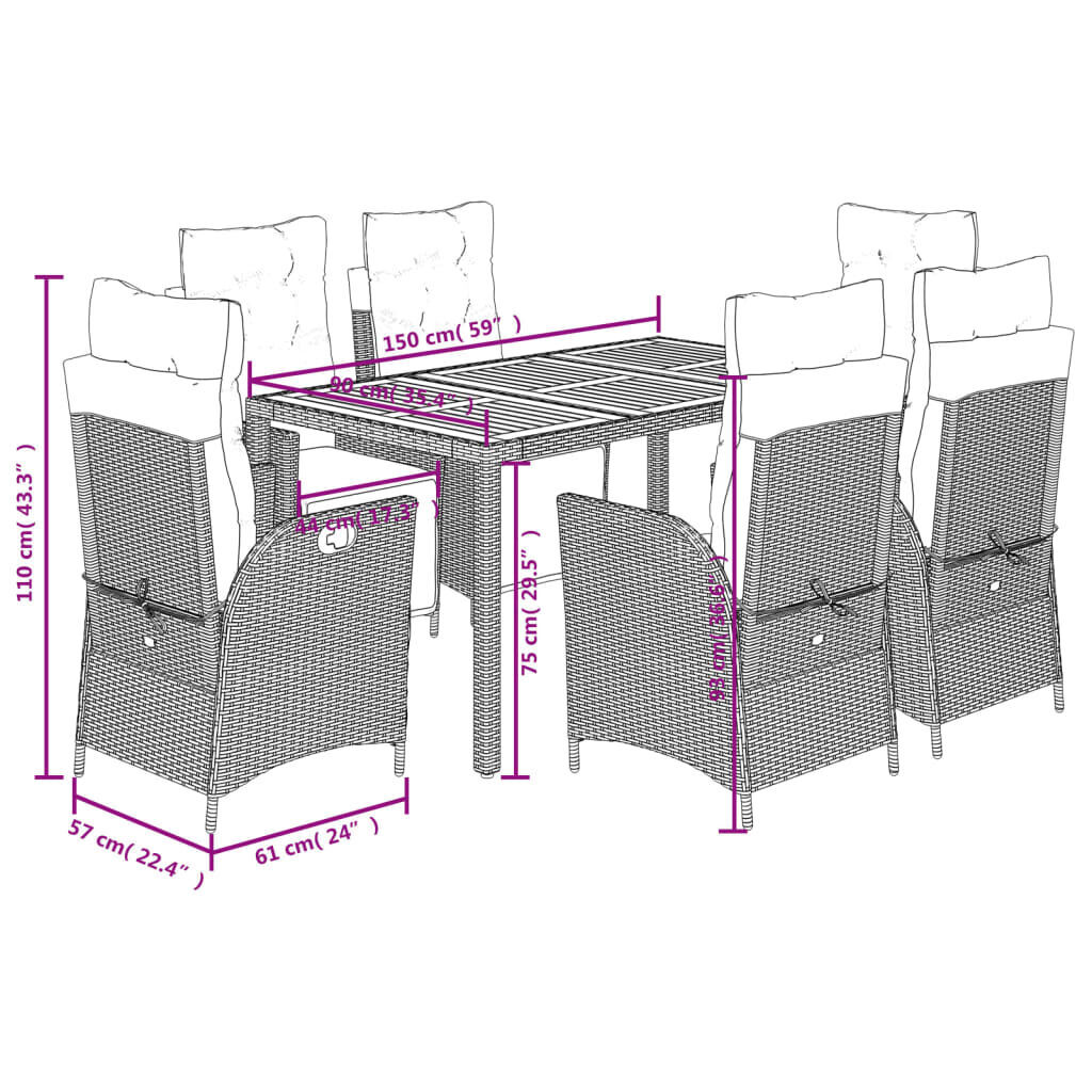 7 Piece Garden Dining Set with Cushions Grey Poly Rattan Price