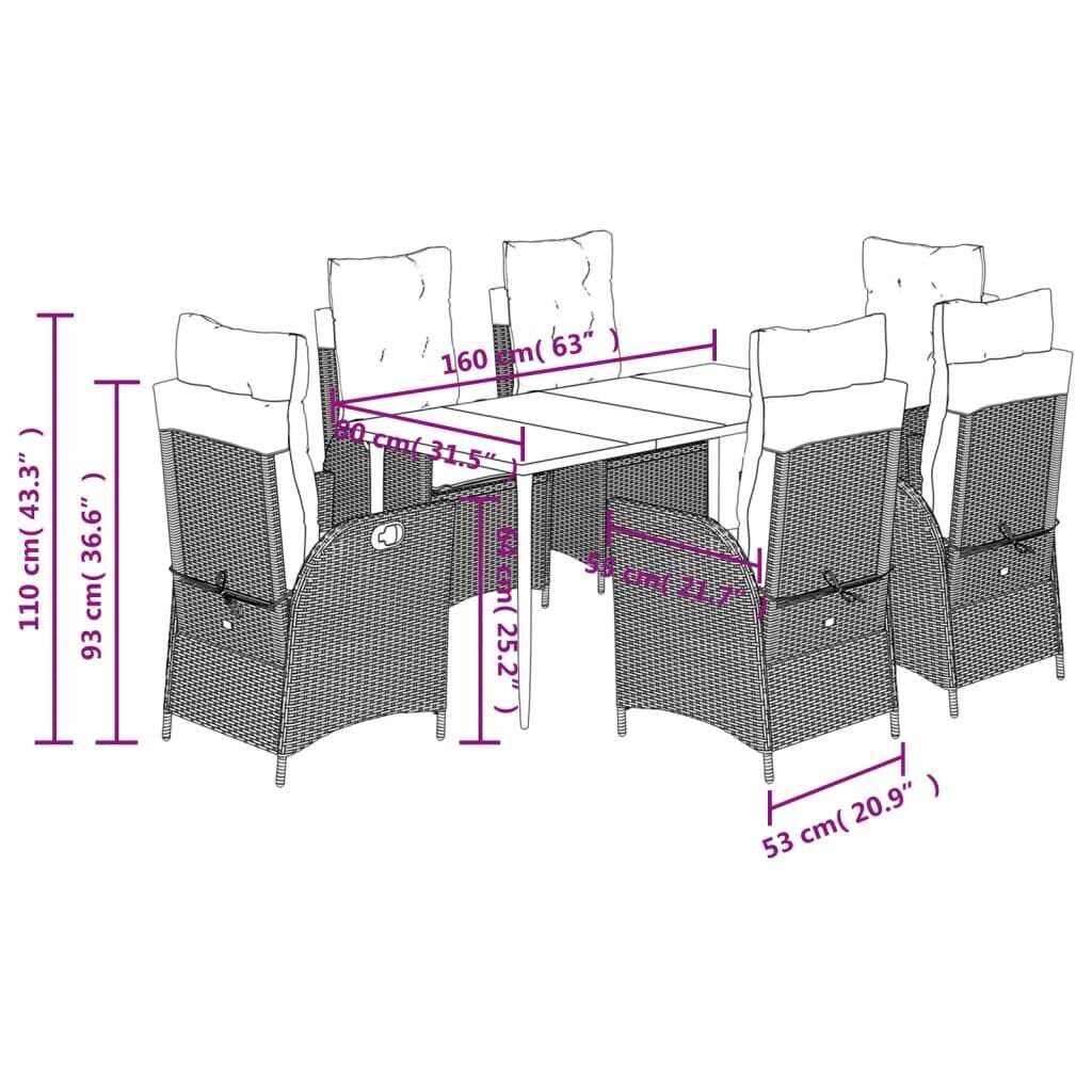 7 Piece Garden Dining Set with Cushions Grey Poly Rattan Price