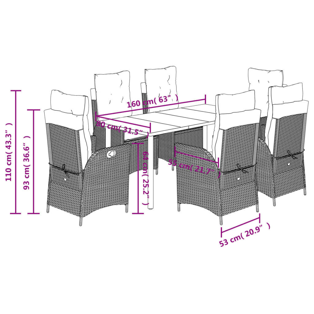 7 Piece Garden Dining Set with Cushions Grey Poly Rattan Price