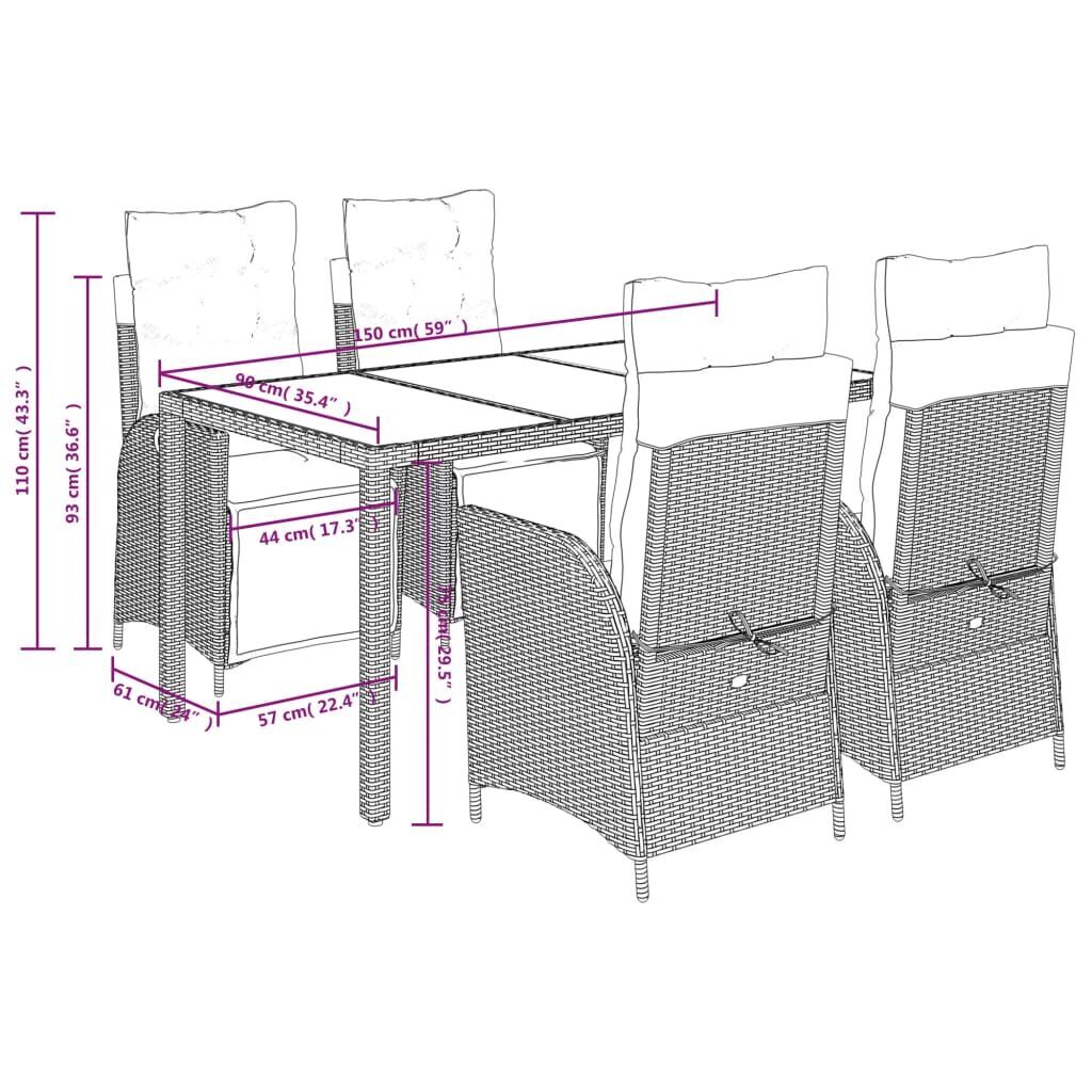 5 Piece Garden Dining Set with Cushions Black Poly Rattan Price