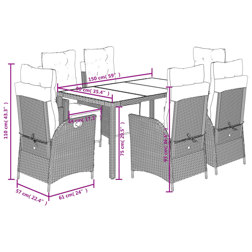 7 Piece Garden Dining Set with Cushions Black Poly Rattan Price
