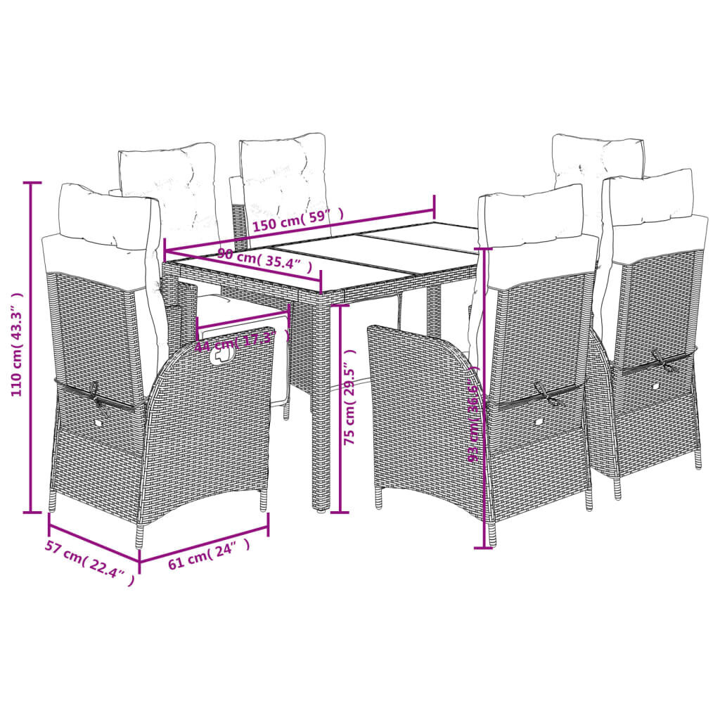 7 Piece Garden Dining Set with Cushions Grey Poly Rattan Price