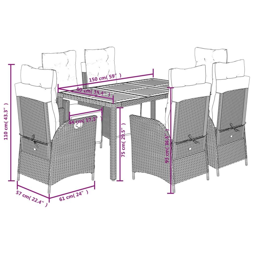 7 Piece Garden Dining Set with Cushions Black Poly Rattan Price