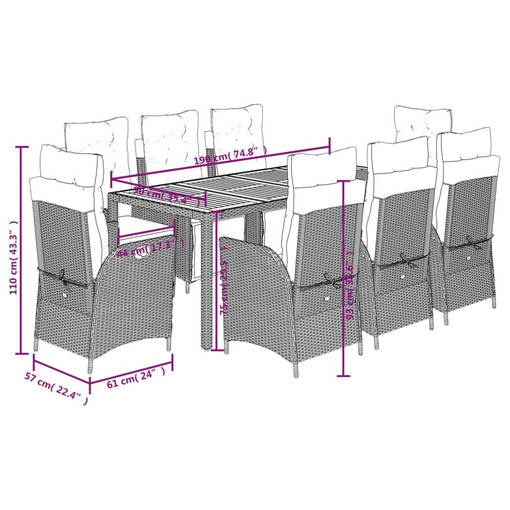 9 Piece Garden Dining Set with Cushions Black Poly Rattan Price