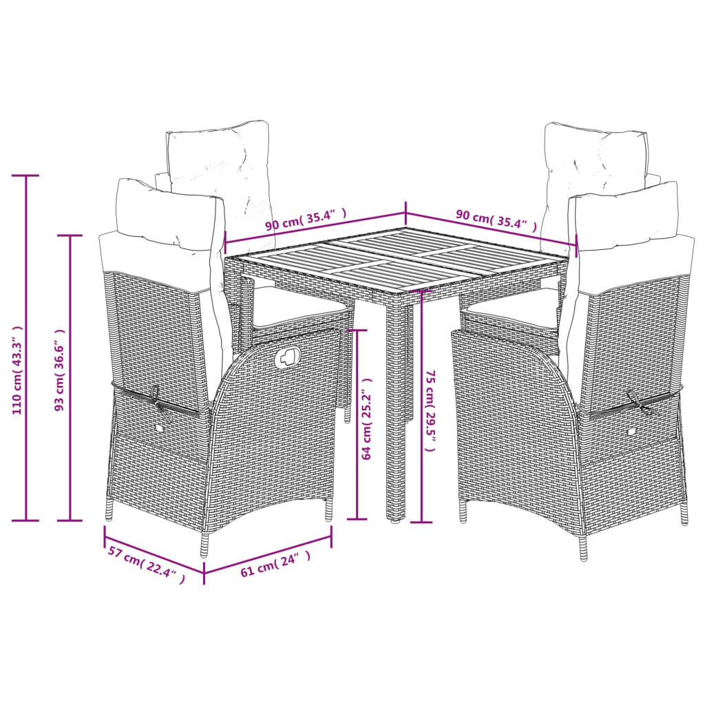 5 Piece Garden Dining Set with Cushions Grey Poly Rattan Price