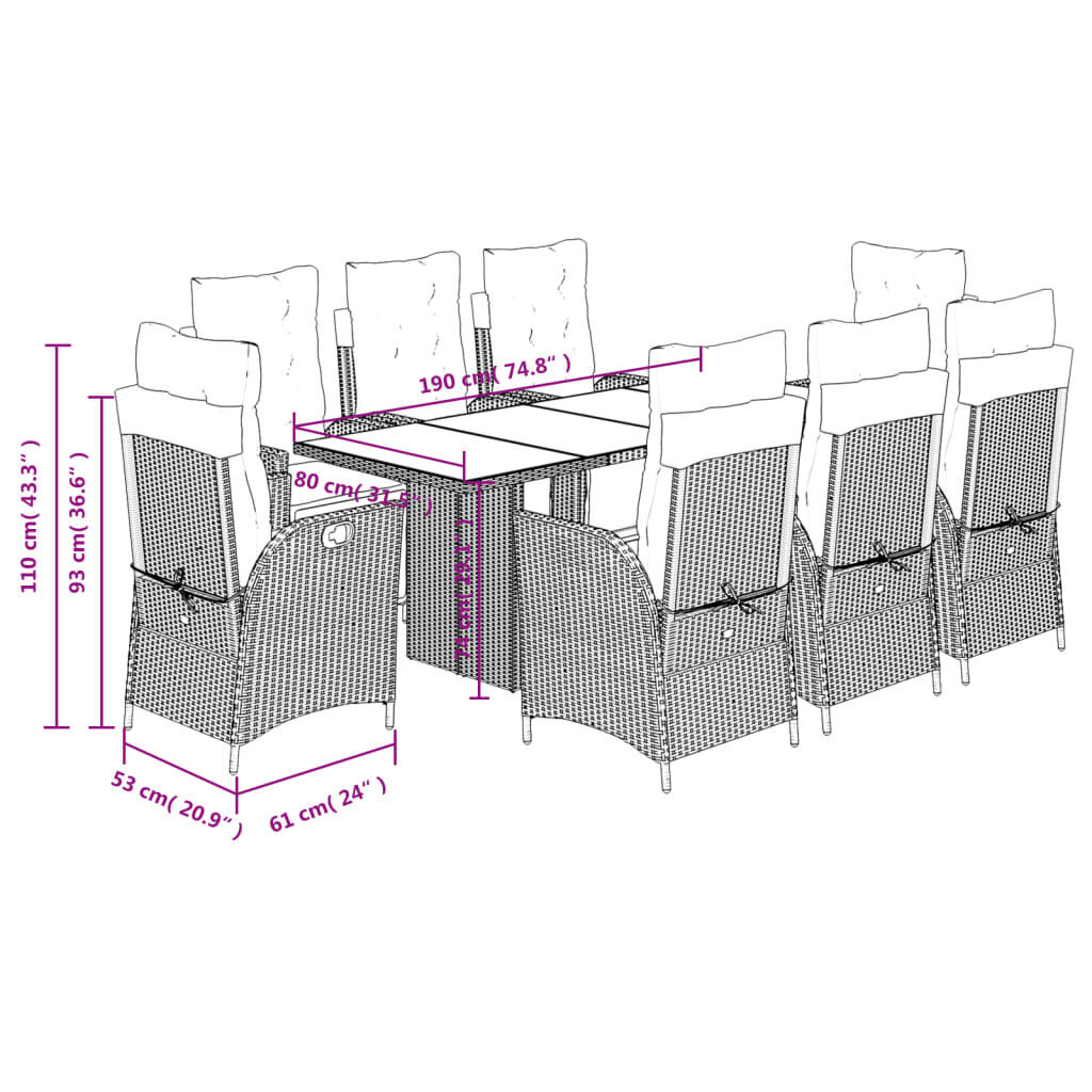 9 Piece Garden Dining Set with Cushions Black Poly Rattan Price