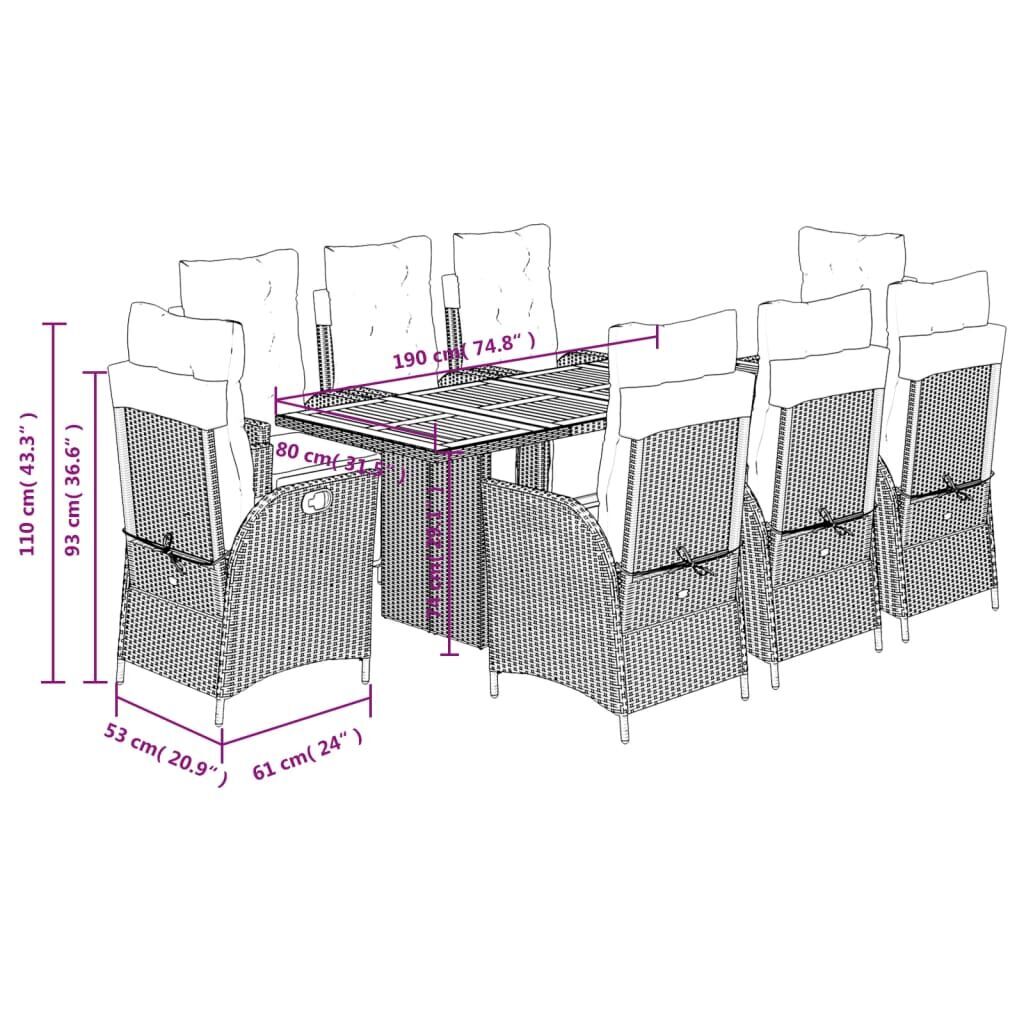 9 Piece Garden Dining Set with Cushions Black Poly Rattan Price