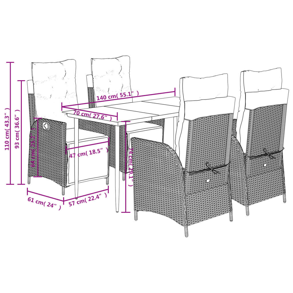 5 Piece Garden Dining Set with Cushions Black Poly Rattan Price