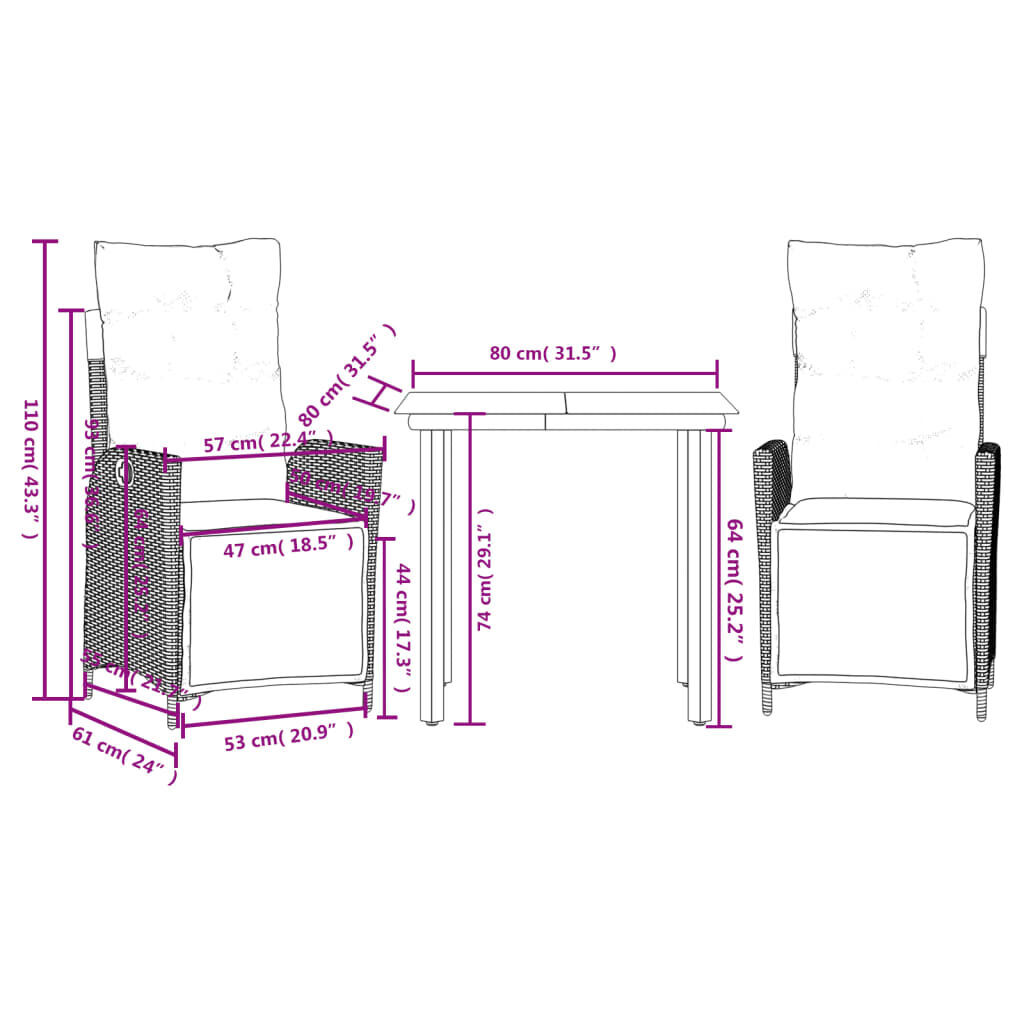 3 Piece Garden Dining Set with Cushions Black Poly Rattan Price