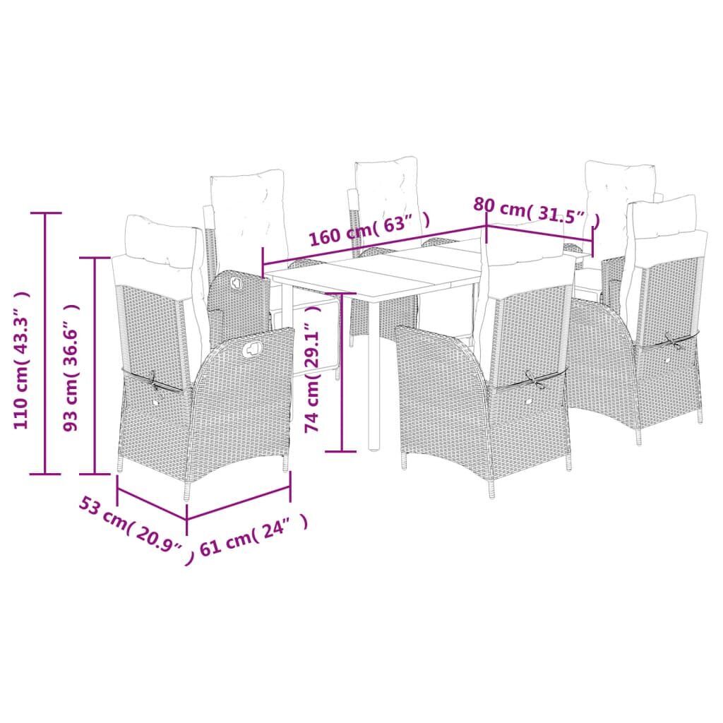7 Piece Garden Dining Set with Cushions Black Poly Rattan Price
