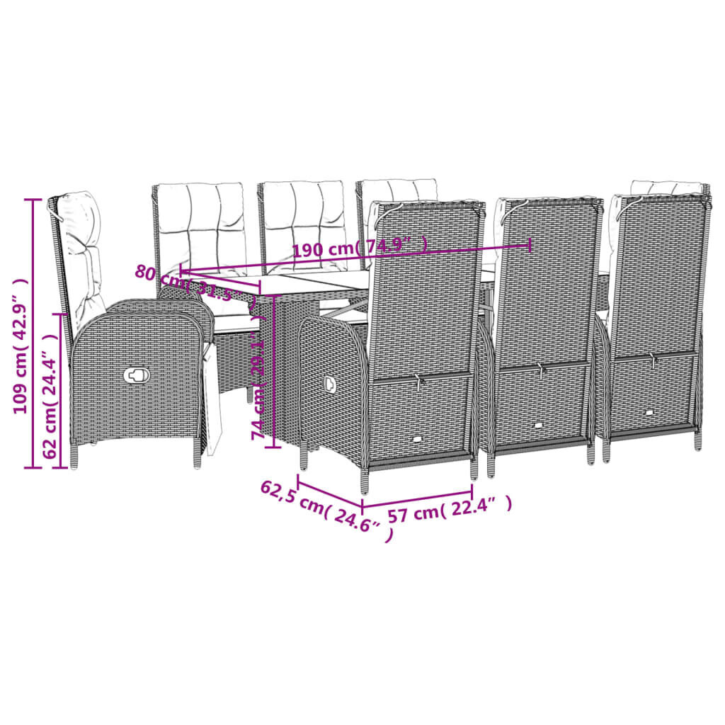 9 Piece Garden Dining Set with Cushions Grey Poly Rattan Price