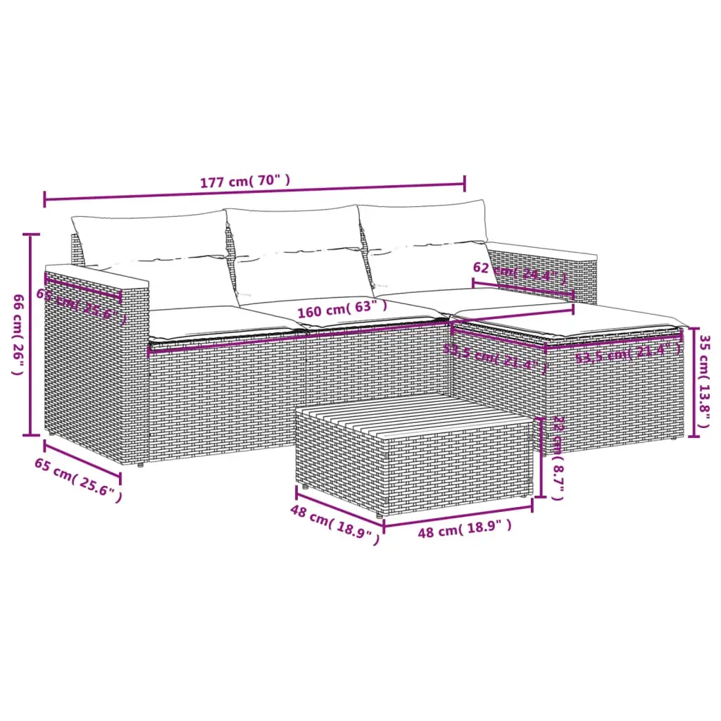 5 Piece Garden Sofa Set with Cushions Black Poly Rattan Acacia Price