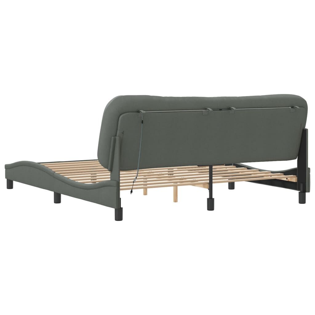 Bed Frame with LED without Mattress Dark Grey 183x203 cm King Fabric Price