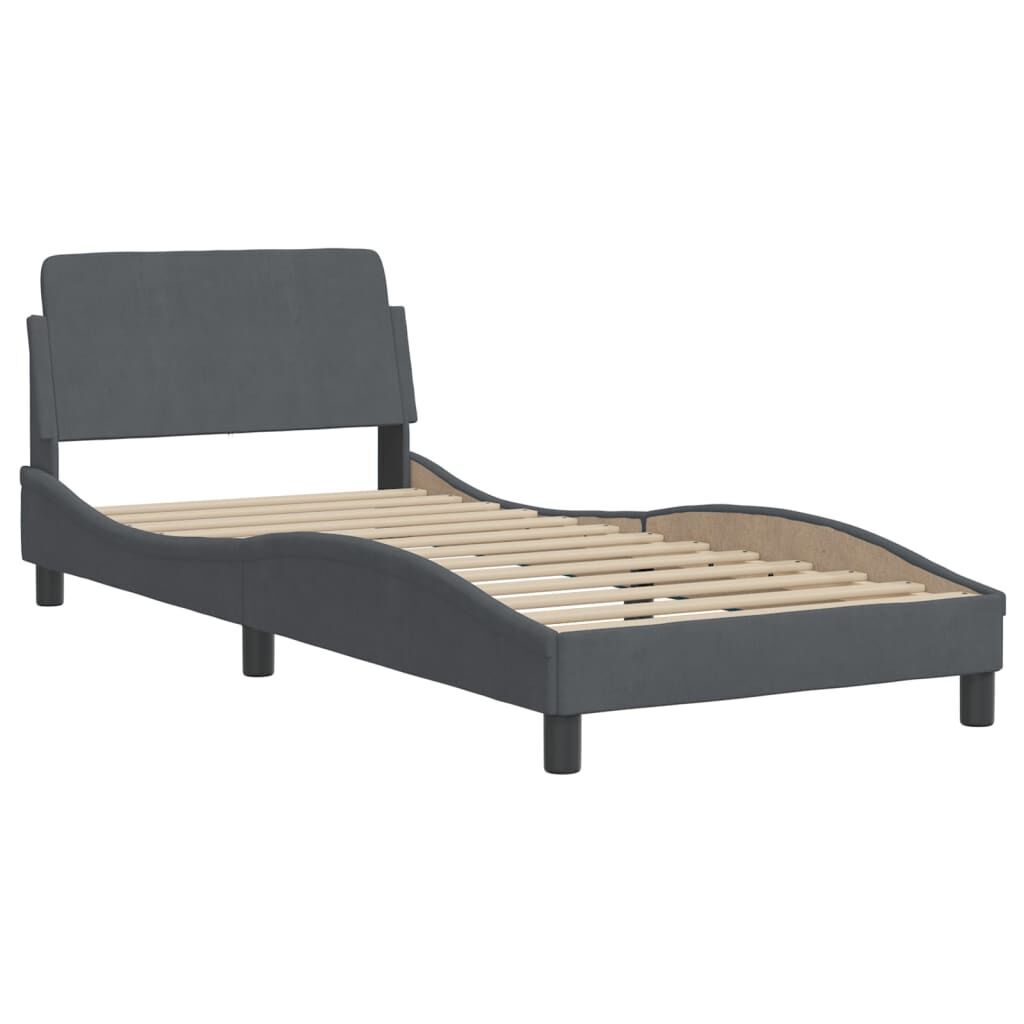 Bed Frame with LED without Mattress Dark Grey 90x190 cm Velvet Price