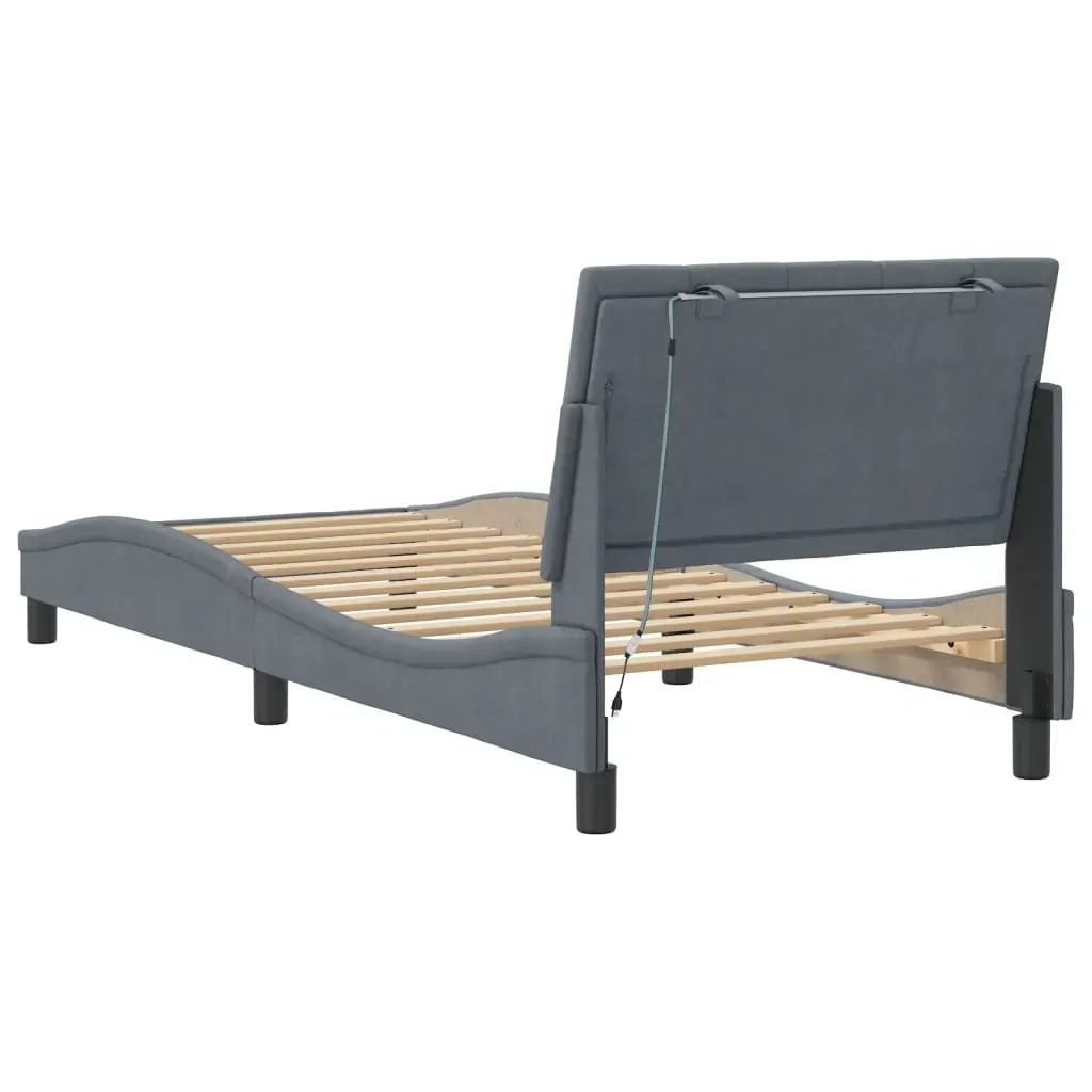 Bed Frame with LED without Mattress "Hanko" Dark Grey 90x190 cm Velvet Price