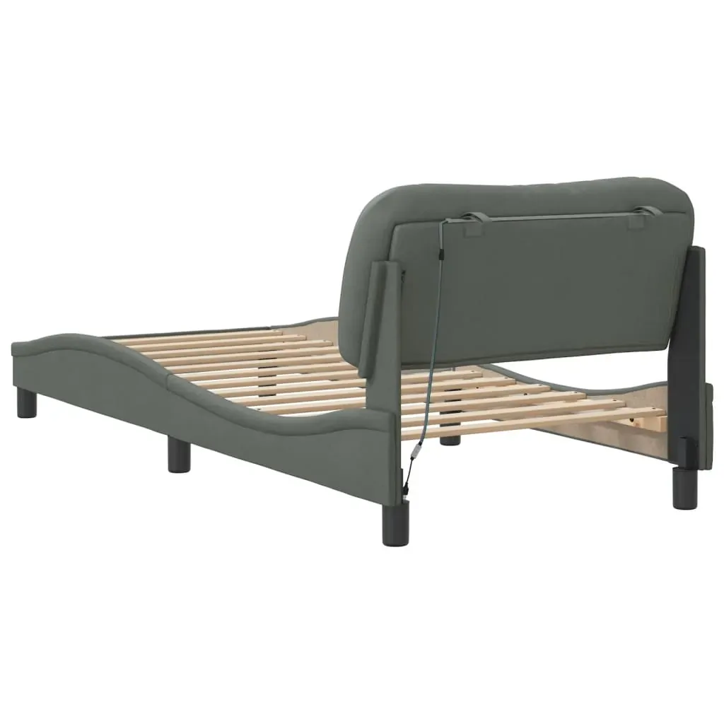 Bed Frame with LED without Mattress "Hvar" Dark Grey 90x190 cm Fabric Price