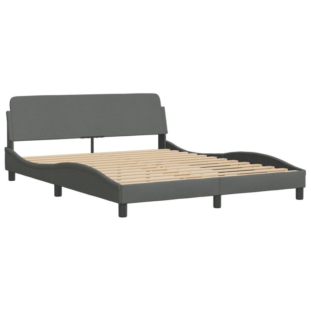 Bed Frame with LED without Mattress Dark Grey 152x203 cm Queen Fabric Price