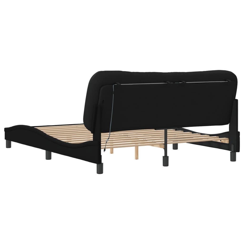 Bed Frame with LED without Mattress Black 152x203 cm Queen Fabric Price