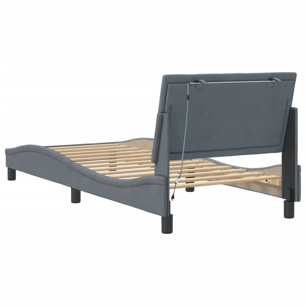 Bed Frame with LED without Mattress "Hanko" Dark Grey 90x190 cm Velvet Price