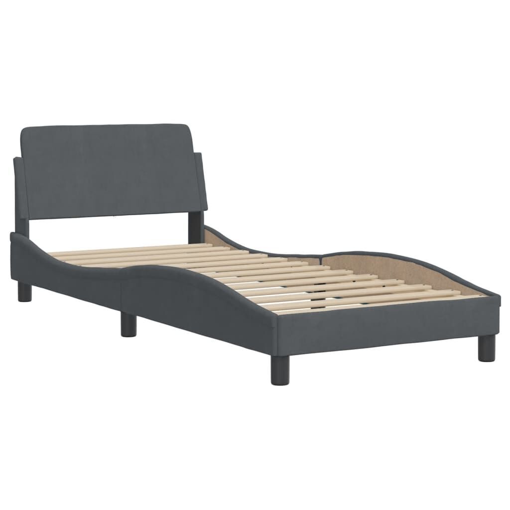 Bed Frame with LED without Mattress Dark Grey 90x190 cm Velvet Price
