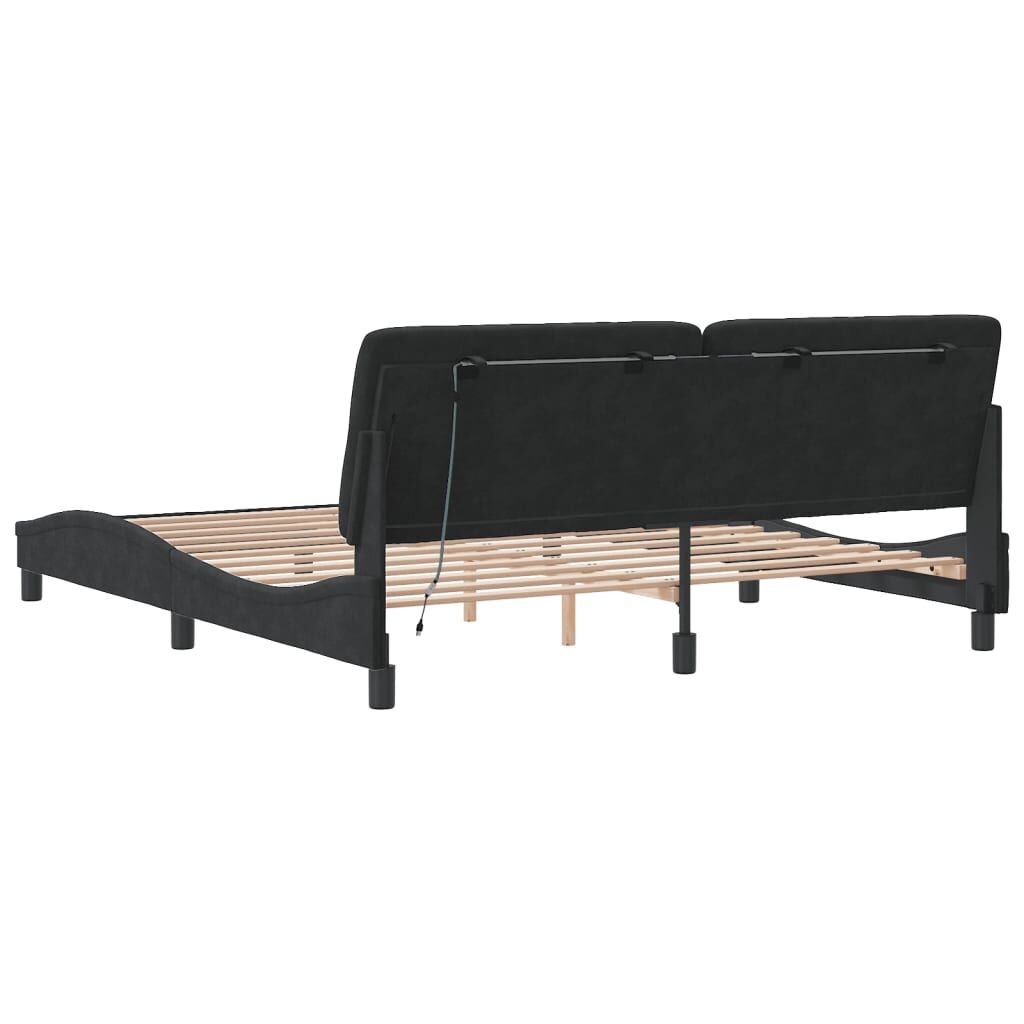 Bed Frame with LED without Mattress Black 183x203 cm King Velvet Price