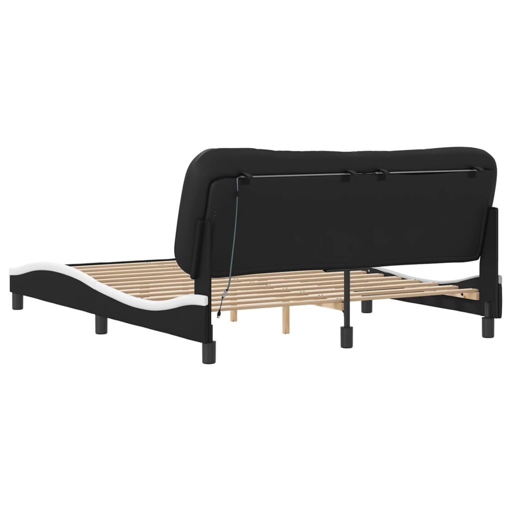 Bed Frame with LED without Mattress Black and White 152x203 cm Queen Price
