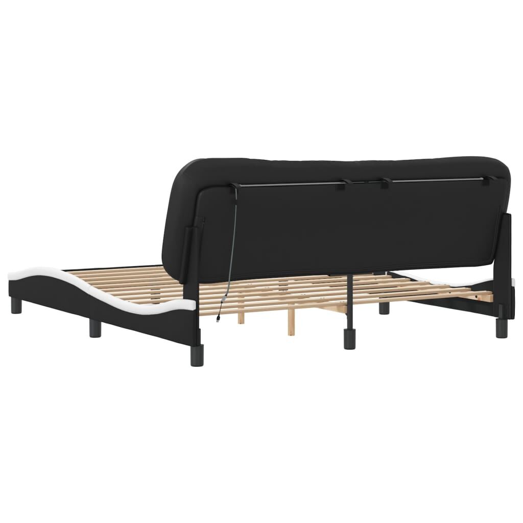 Bed Frame with LED without Mattress Black and White 183x203 cm King Price