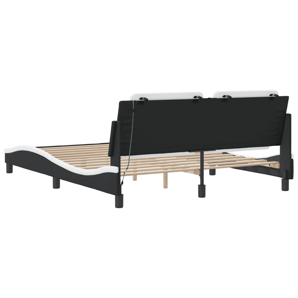 Bed Frame with LED without Mattress Black and White 152x203 cm Queen Price
