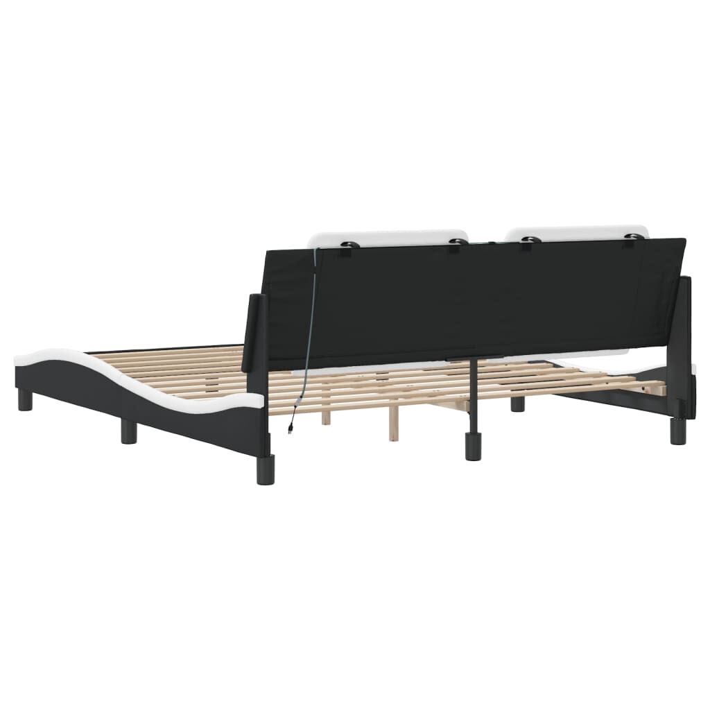Bed Frame with LED without Mattress Black and White 183x203 cm King Price