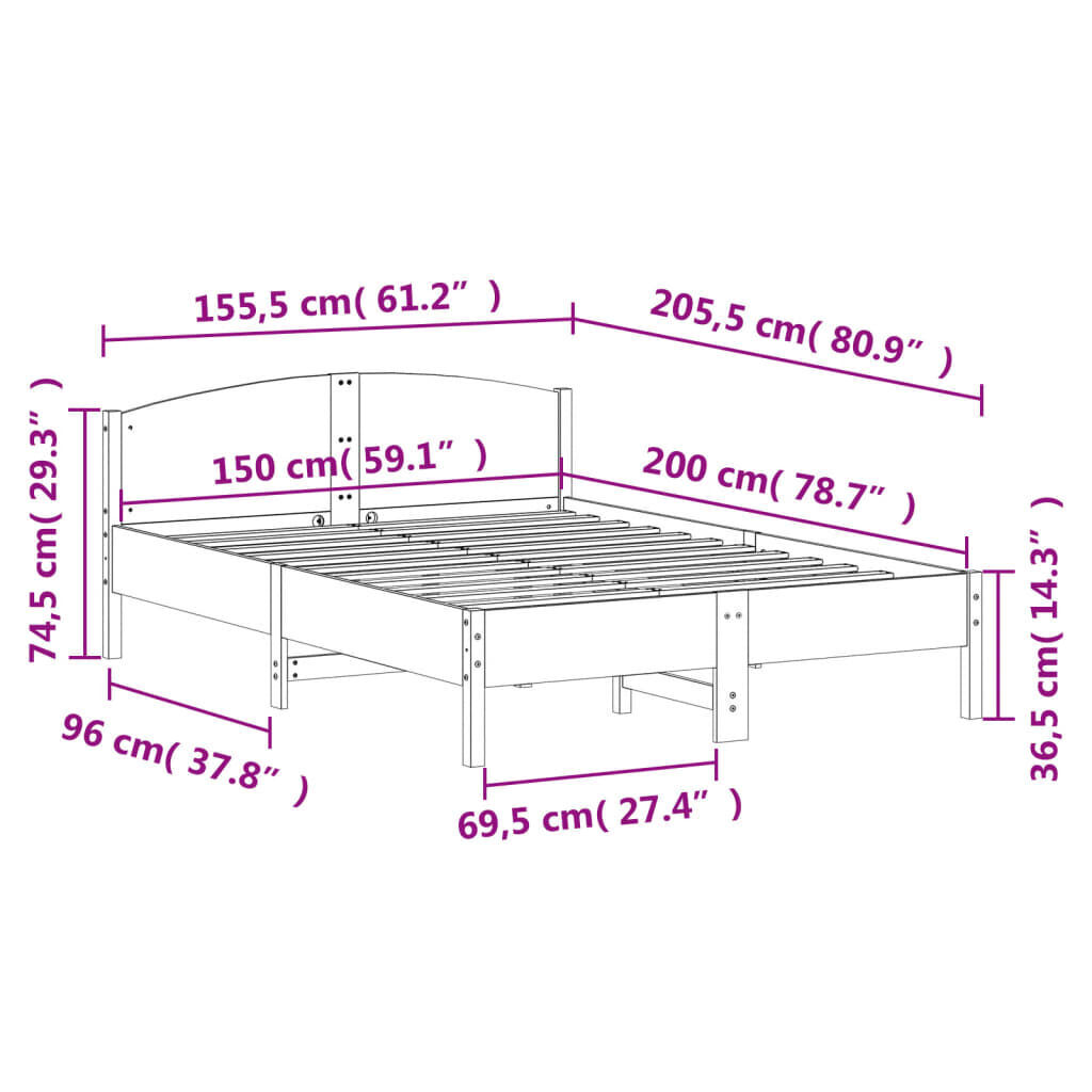 Bed Frame without Mattress 150x200 cm Solid Wood Pine Price