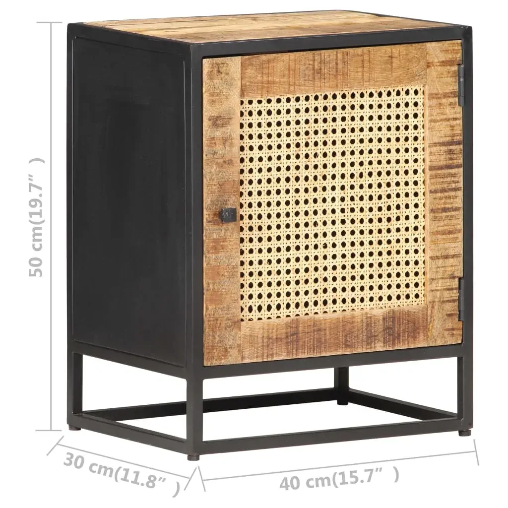 Bedside Cabinet 40x30x50 cm Rough Mango Wood and Natural Cane Price